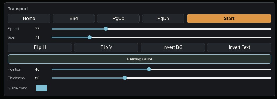 Transport and reading guide controls